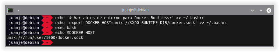 Añadir variables de entorno para Docker en modo rootless