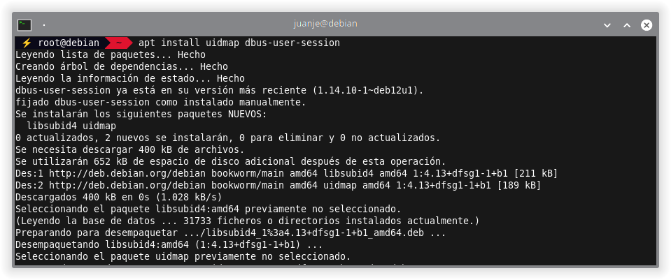 Instalación de uidmap y dbus-user-session