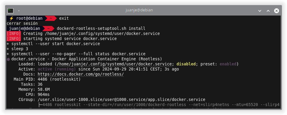 Docker installation in rootless mode