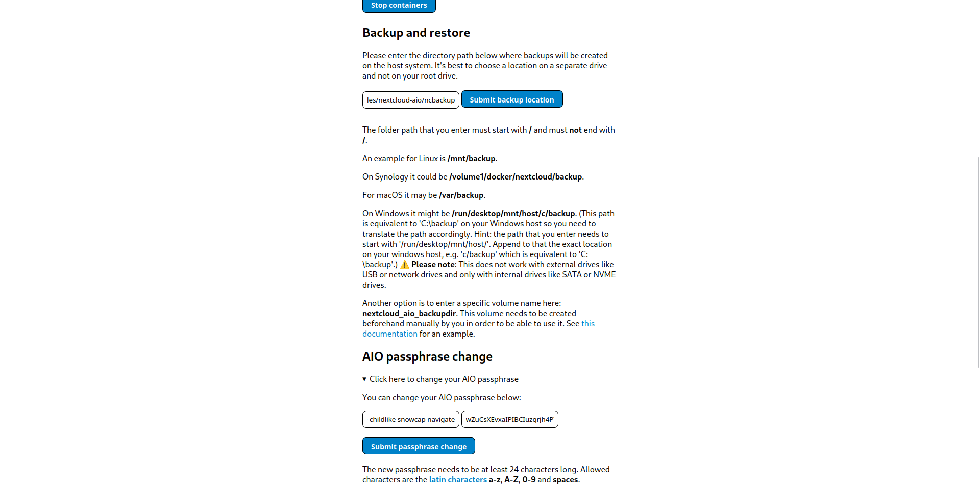 Nextcloud AIO - Backup Path Configuration