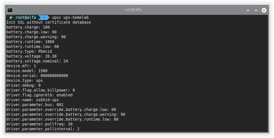 UPS Status - Información del SAI