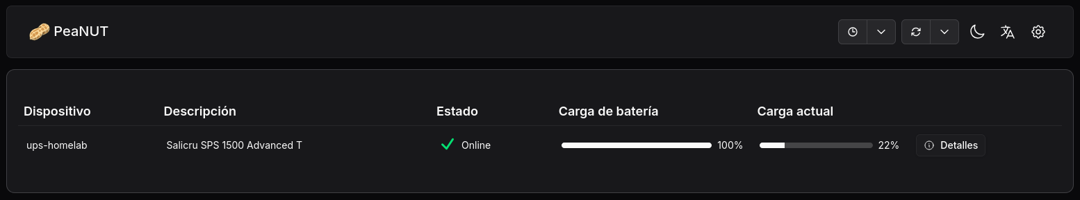 PeaNUT Web Interface - Main dashboard