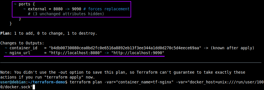 Terraform plan con cambios